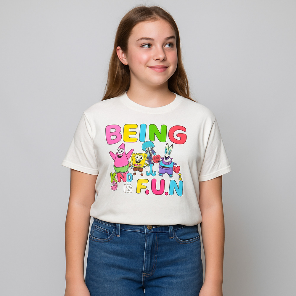 NEW Spongebob Junior T-Shirt XXXL Graphic Top White “Being Kind Is F.U.N.” Cotto